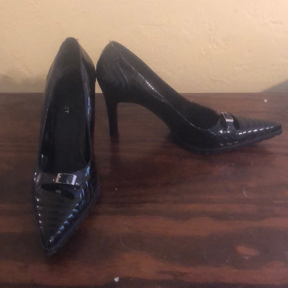 Black patent leather heels